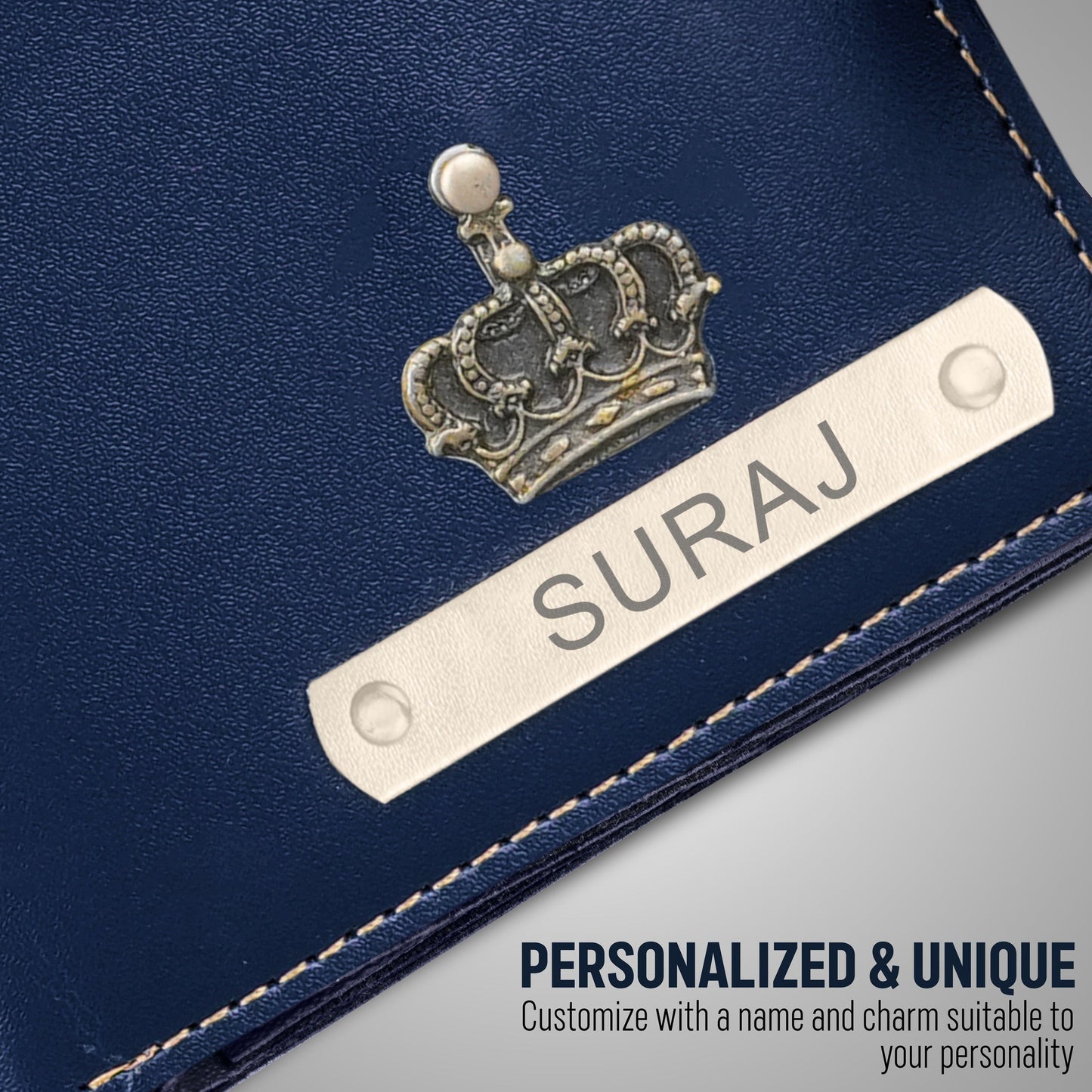 Blue Personalized Leather Wallet & Keychain Gift Set