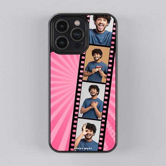 Portable Memory Keeper! "Personalized Film Photo Phone Case with pink stripe background "